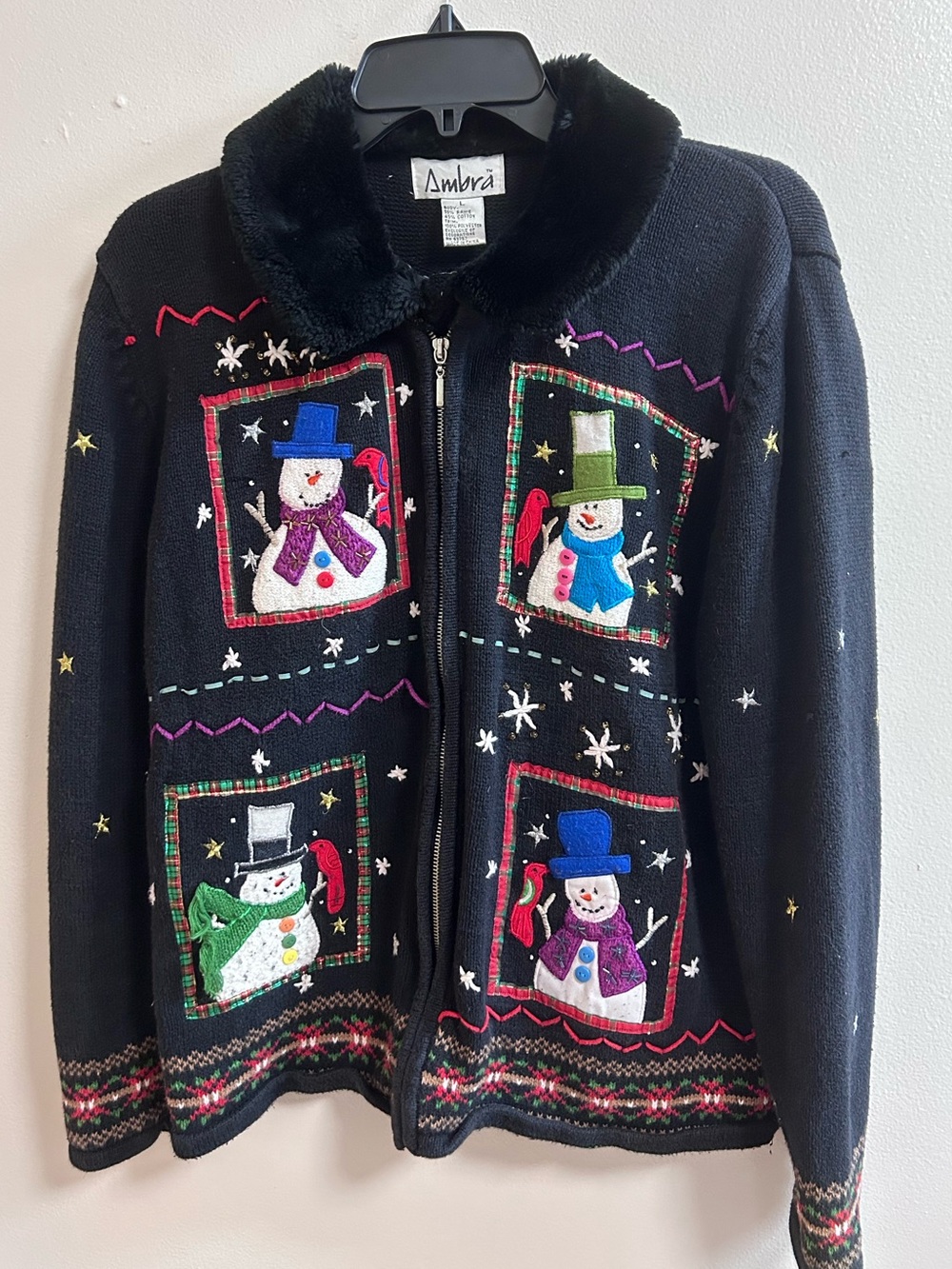 Ugly Christmas Sweater Embroidered Beaded Large